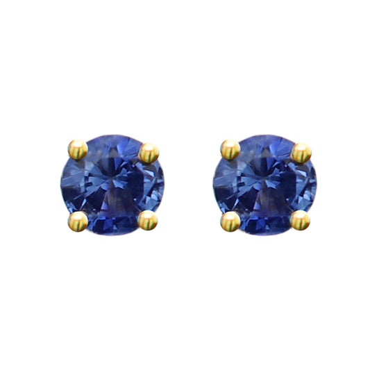 Natural Blue Sapphire Round Earrings Studs 14k Yellow Gold