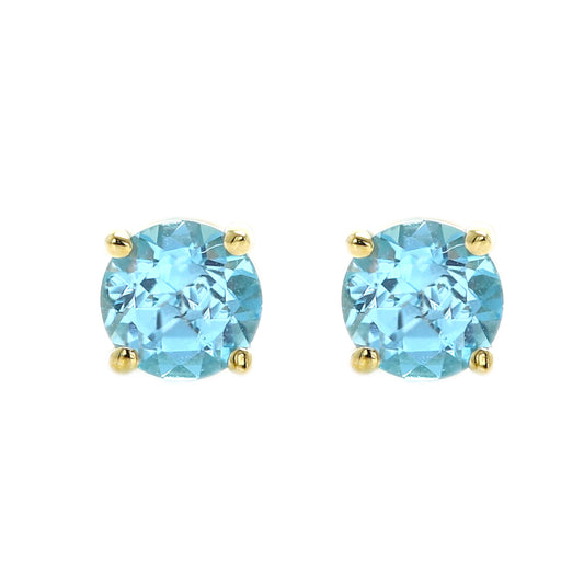 Natural Blue Topaz Round Earrings Studs 14k Yellow Gold